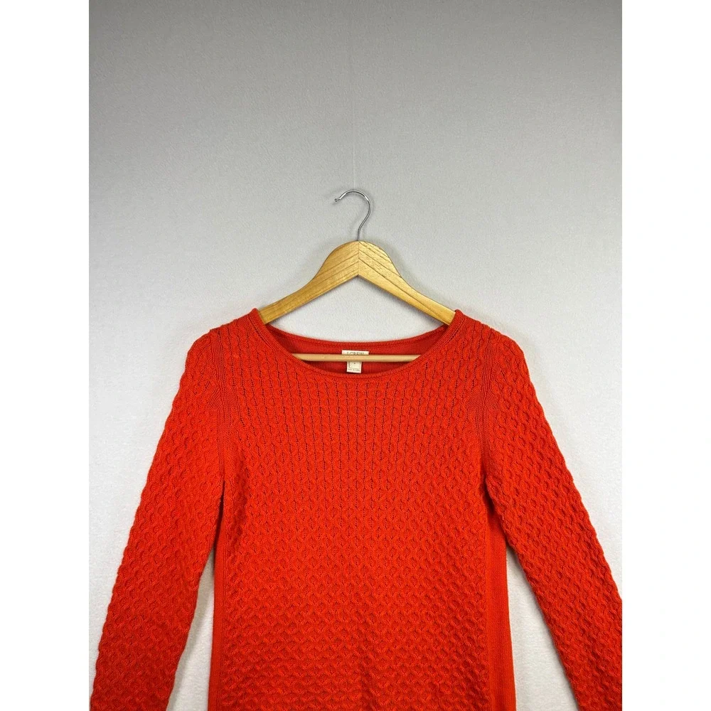 J‎ Crew Orange Textured Knit Crew Neck Sweater Size Small Cotton
